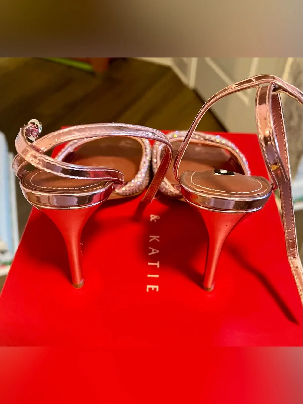 Nine West Rose Pink Metallic Crystal Strap Slingback Heels